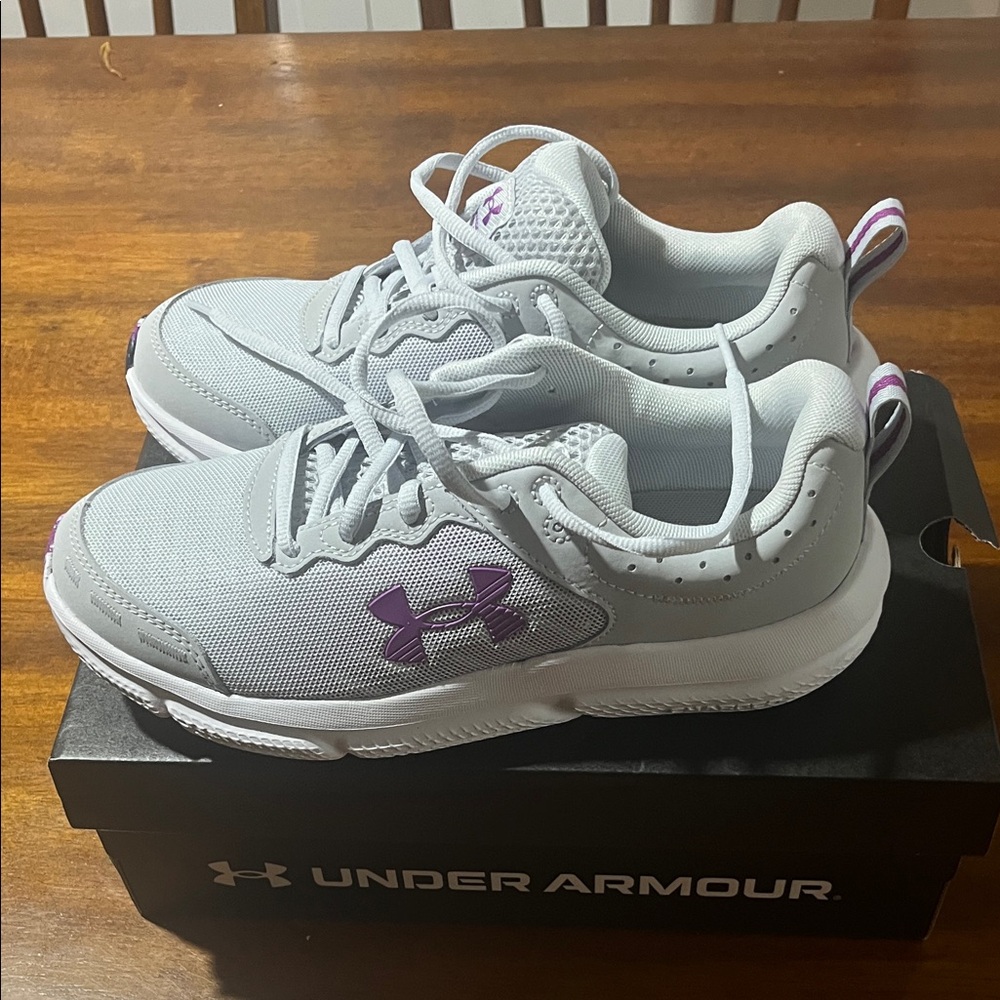 Under Armour W Charged Assert 10 Grey  and Purple Athletic Shoes